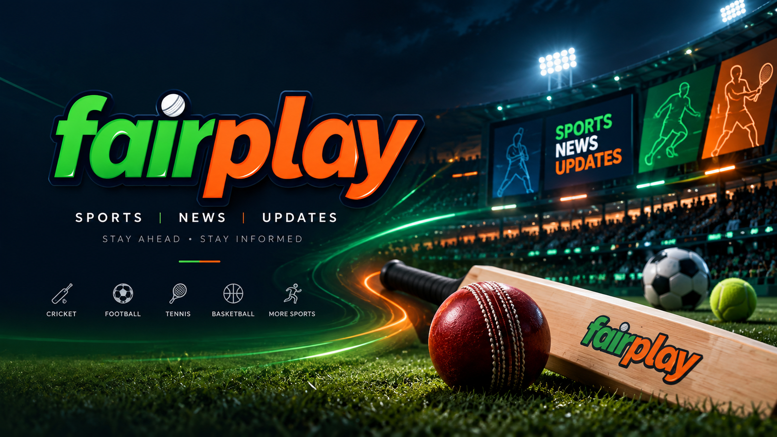 FairPlay sports stadium and cricket themed information banner